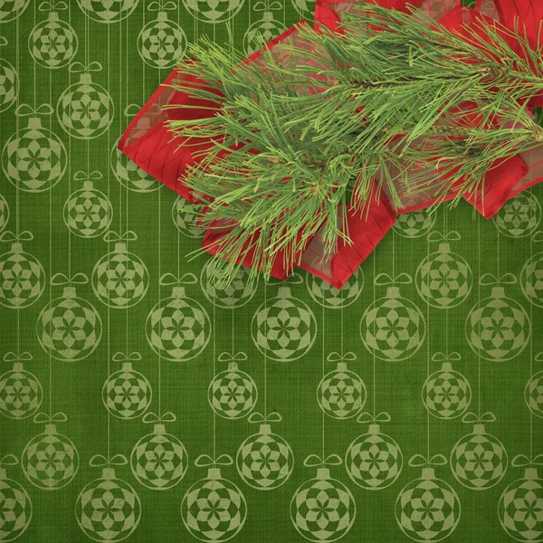Cartão de Natal com ramos de abeto e arcos — Fotografia de Stock