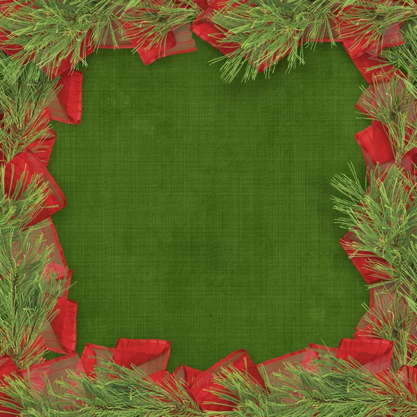 トウヒや弓の枝を持つ、グリーティング カード クリスマス — ストック写真