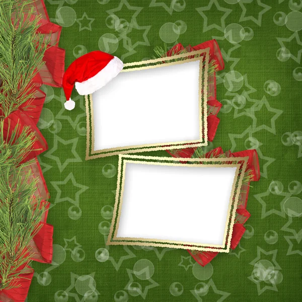 크리스마스 인사말 카드와 가문비나무와 리본 — 스톡 사진