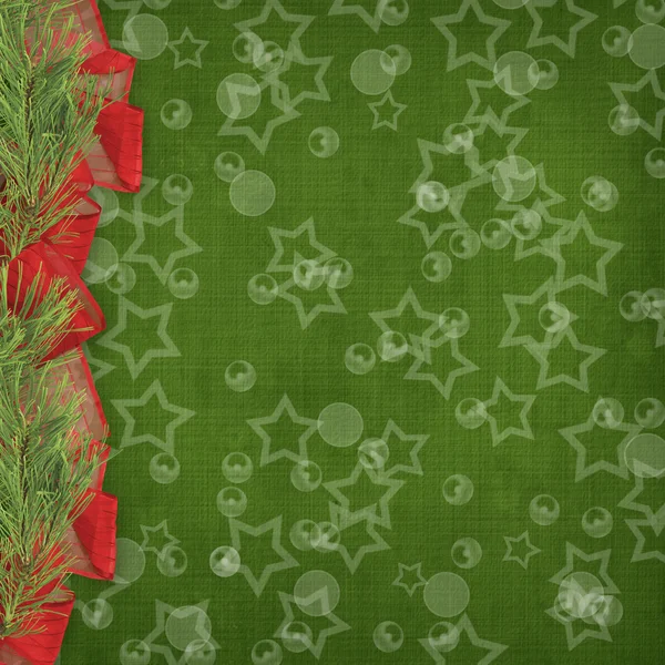 크리스마스 인사말 카드와 가문비나무와 리본 — 스톡 사진