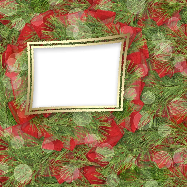 Tarjeta de felicitación navideña con ramas de abeto y cintas — Foto de Stock