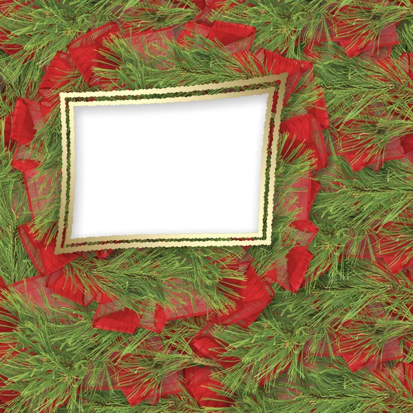 Різдвяна листівка з гілками ялини та стрічок — стокове фото