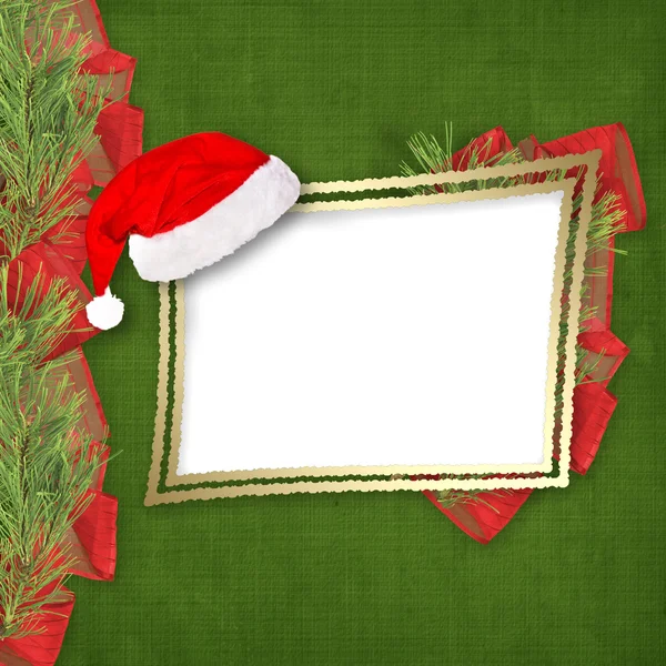 Boże Narodzenie kartkę z życzeniami z gałęzi świerka i wstążki — Zdjęcie stockowe