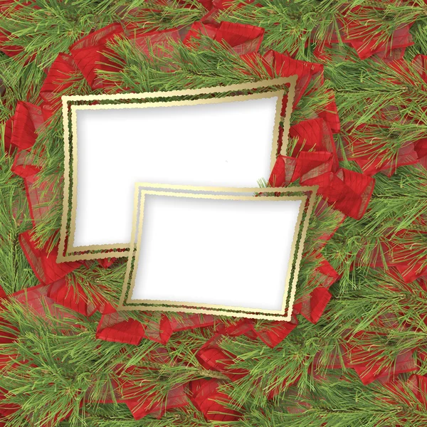 Χριστούγεννα ευχετήρια κάρτα με κλαδιά από έλατο και κορδέλες — Φωτογραφία Αρχείου