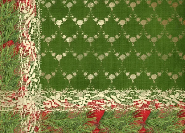 Carte de voeux de Noël avec branches d'épicéa et rubans — Photo