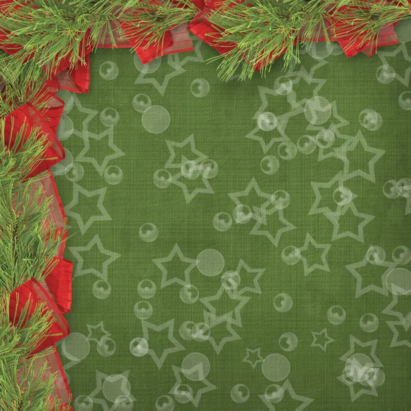 Рождественская открытка с ветвями ели и лентами — стоковое фото