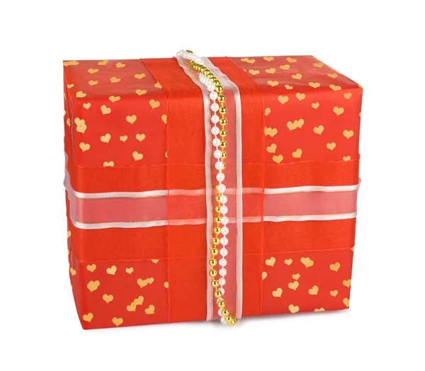 Holiday gift boxes decorated with bows and ribbons isolated on w — Stock Photo, Image