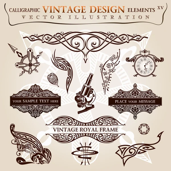 Elementos caligráficos tatuaje vintage. Marcos vectoriales símbolos — Archivo Imágenes Vectoriales