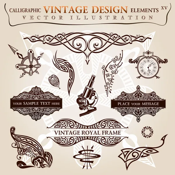 Kalligrafische elementen vintage tattoo. vector frames symbolen — Stockvector