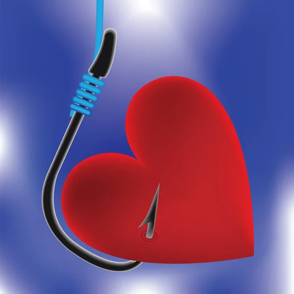 Coeur sur crochet de pêche — Image vectorielle