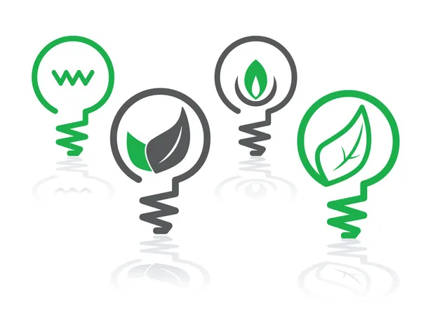 Ambiente icone lampadina verde — Vettoriale Stock