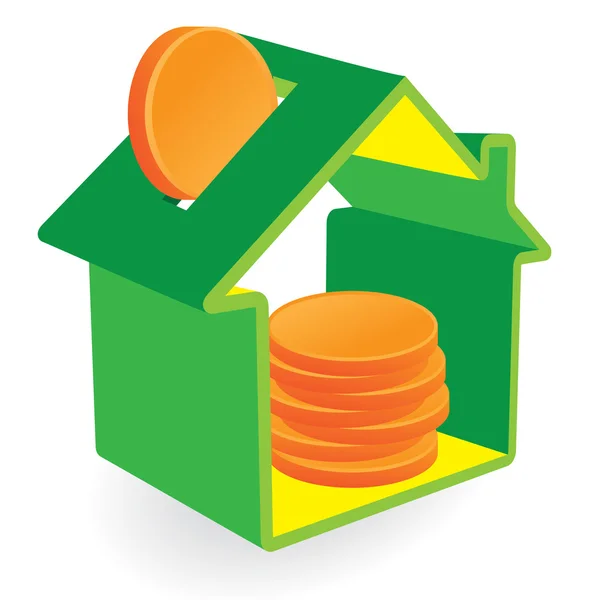 Green home moneybox with coins — Stock Vector