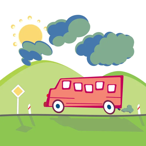 Bus sur la route de montagne — Image vectorielle