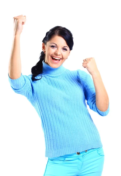 Úspěšná mladá žena v neformálním křičí Ano! — Stock fotografie