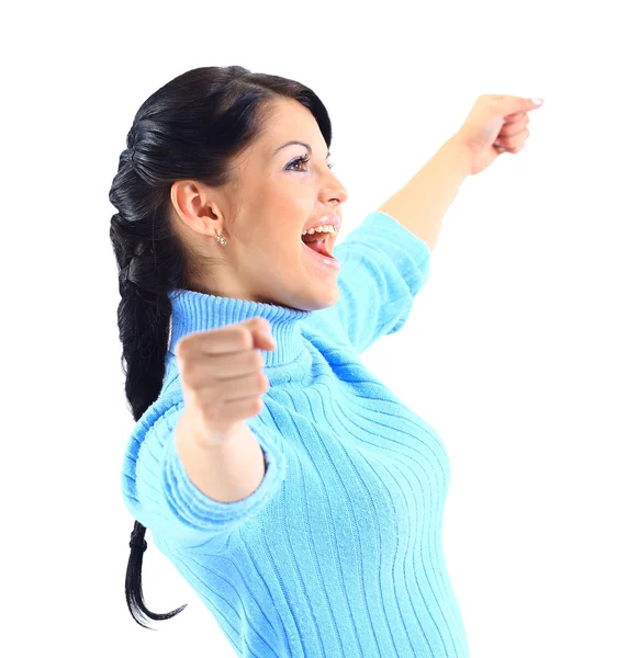 Successful young female in casual screaming yes! — Stock Photo, Image