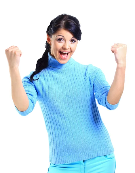 Úspěšná mladá žena v neformálním křičí Ano! — Stock fotografie
