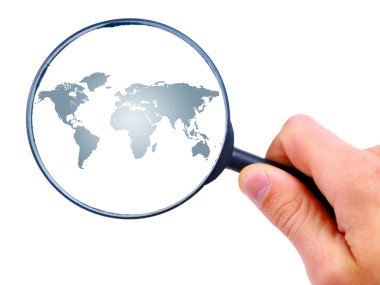 Man's hand is searching with magnifying glass clipart