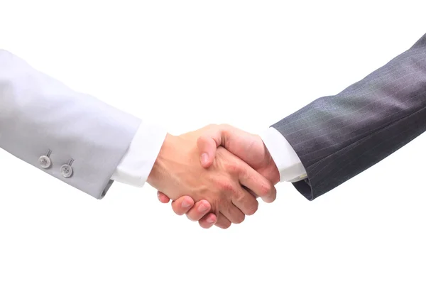 Två affärsmän händer handslag isolerad på vit — Stockfoto