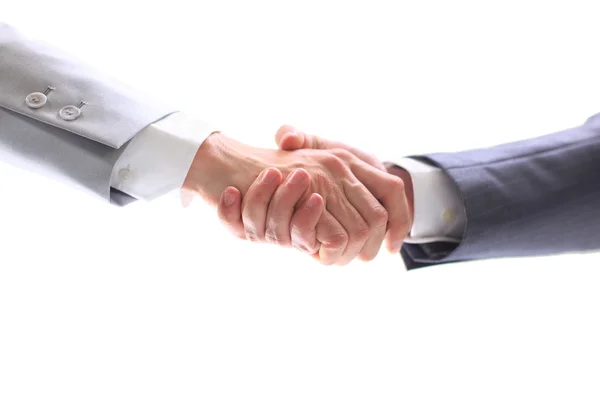 白で隔離される 2 人のビジネスマンの手握手 — ストック写真