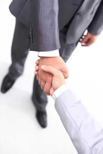 Dos hombres de negocios manos apretón de manos aislado en blanco — Foto de Stock