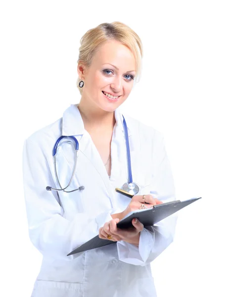Portret młodej kobiety lekarz, na białym tle — Zdjęcie stockowe
