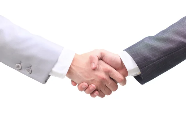 在白色孤立的两个商人手握手 — 图库照片