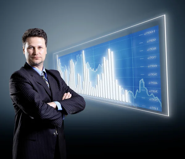 Affärsman och blå-diagram — Stockfoto