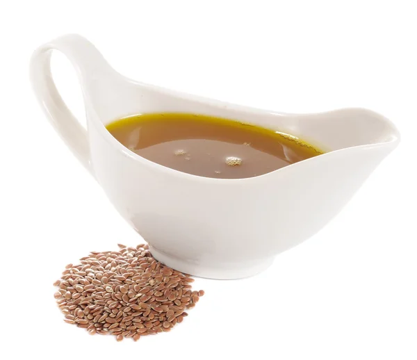 Flaxseed (Linseed) Oil and Flax Seeds — Stock Photo, Image