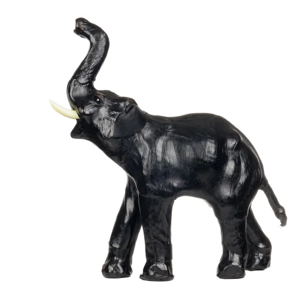 孤立在白色背景上的黑色皮革大象公仔 — 图库照片