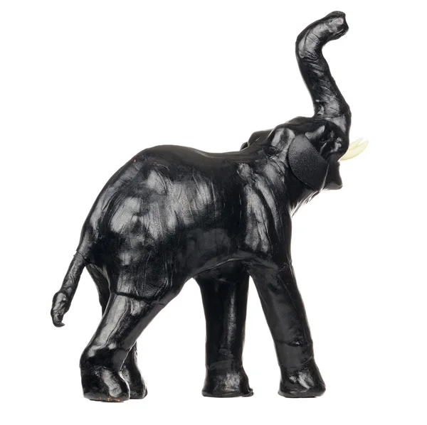 Black Indian Leather Elephant Statuette Isolated on White Background — Stock Photo, Image