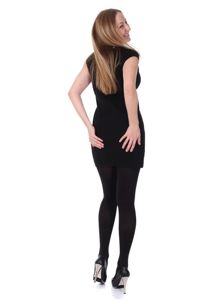 Fiatal nő fekete ruhában — Stock Fotó