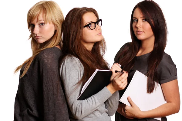 Three girls study documents — Stock Photo, Image
