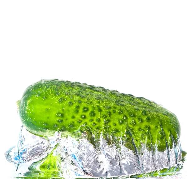 Green cucumber under water Stock Photo