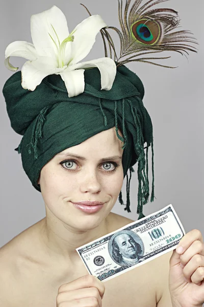 Smile of the girl with money Stock Image