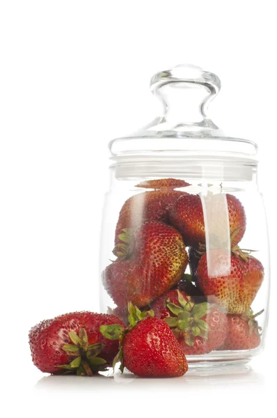 Fresh red strawberry in jar — Stock Photo, Image