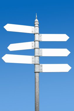Multidirectional six way signpost with blank spaces for text. clipart