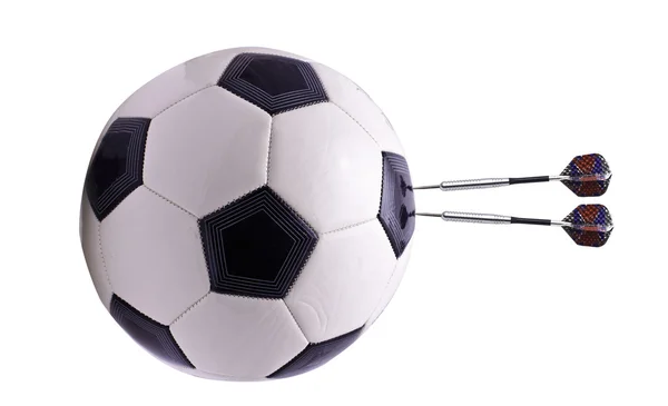 Two darts in football ball — Stock Photo, Image