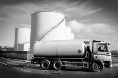 Truck With Fuel Tank , Black and White clipart