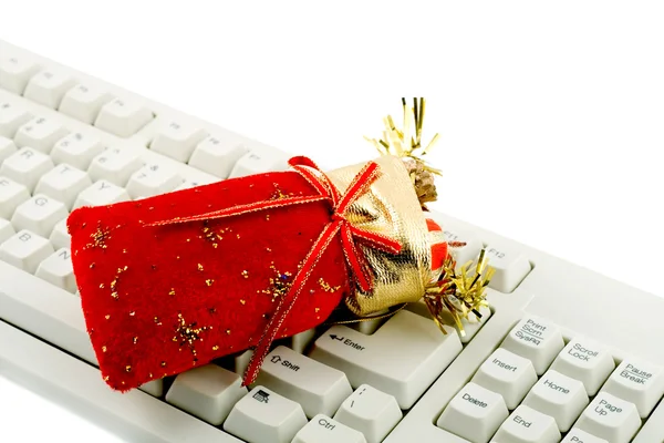 Ribbon Christmas gift santa — Stock Photo, Image