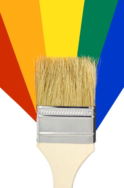 Pincel de pintura que coloca em um monte de amostras de cor — Fotografia de Stock