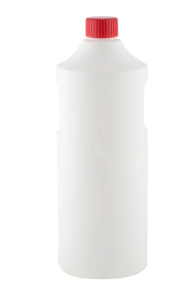 Garrafa de plástico branco tampa vermelha — Fotografia de Stock