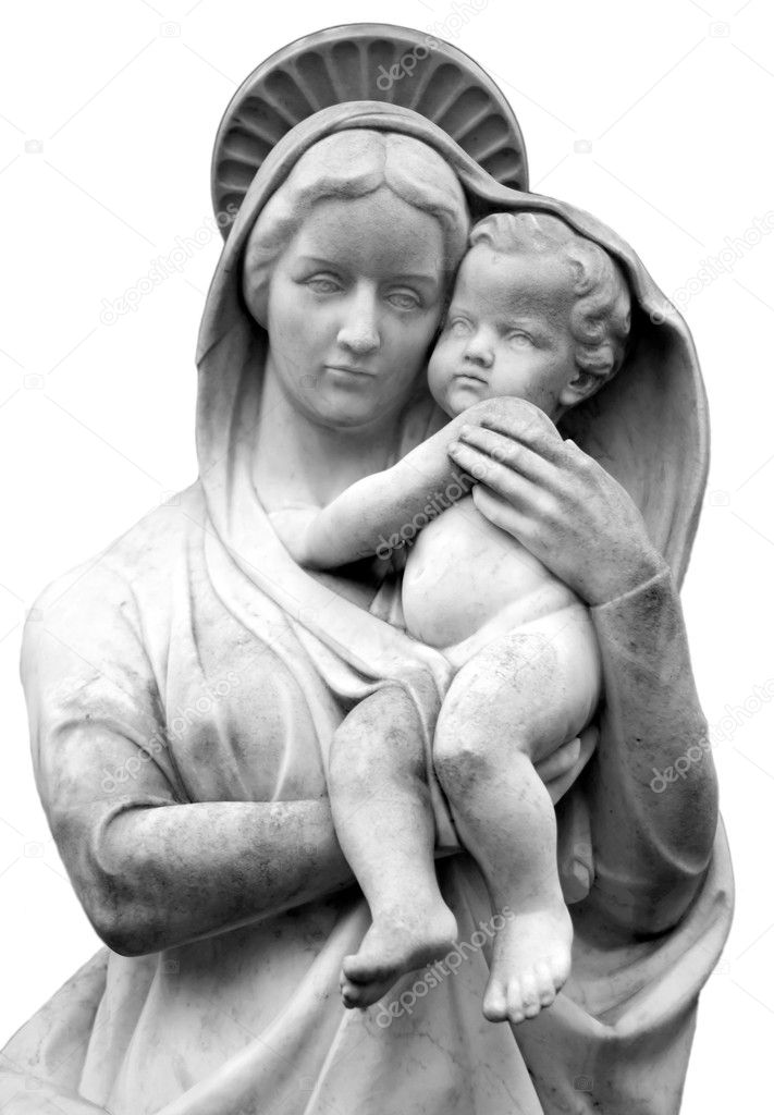Madonna. Virgin Mary. Saint Mary or Mother of God with baby Jesus Christ in her hands. Birth of Jesus.