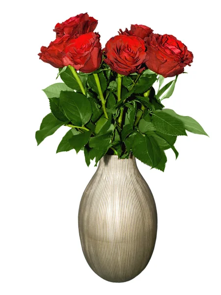 Μπουκέτο με κόκκινα τριαντάφυλλα στο βάζο — Φωτογραφία Αρχείου