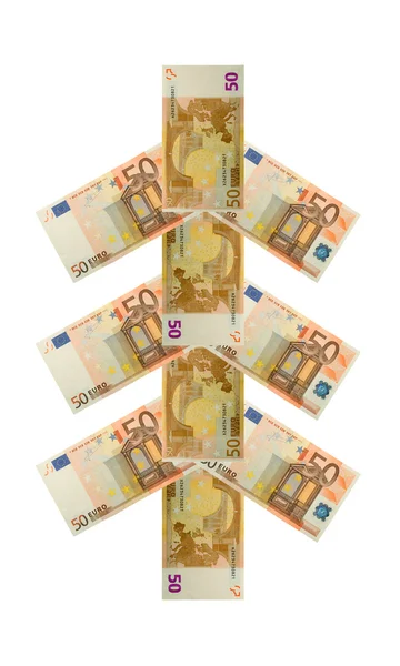 Karácsonyfa ötven euro-bankjegy — Stock Fotó