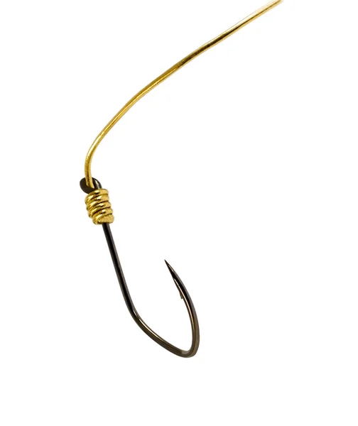 Рыболовный крючок на золотой веревке — стоковое фото