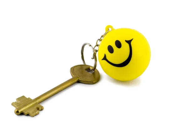 Mutlu sarı anahtar gülümsemek yüz — Stok fotoğraf