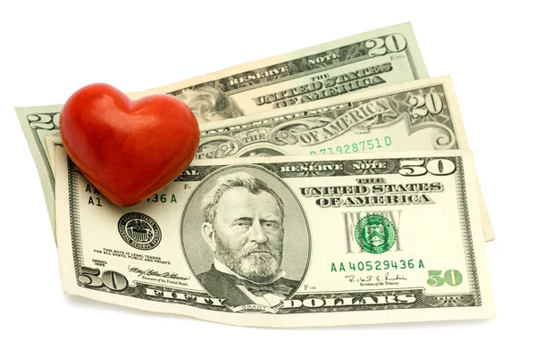 Corazón rojo en dólar —  Fotos de Stock