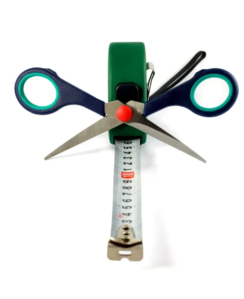 Nůžky a měřicí páska — Stock fotografie