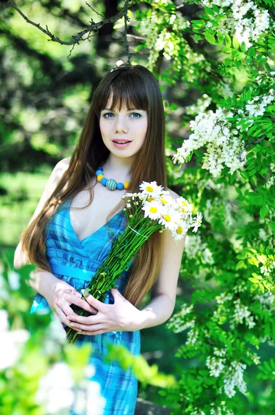 Tender girl with daisies — Stock Photo, Image