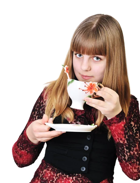 Chica grinking té — Foto de Stock